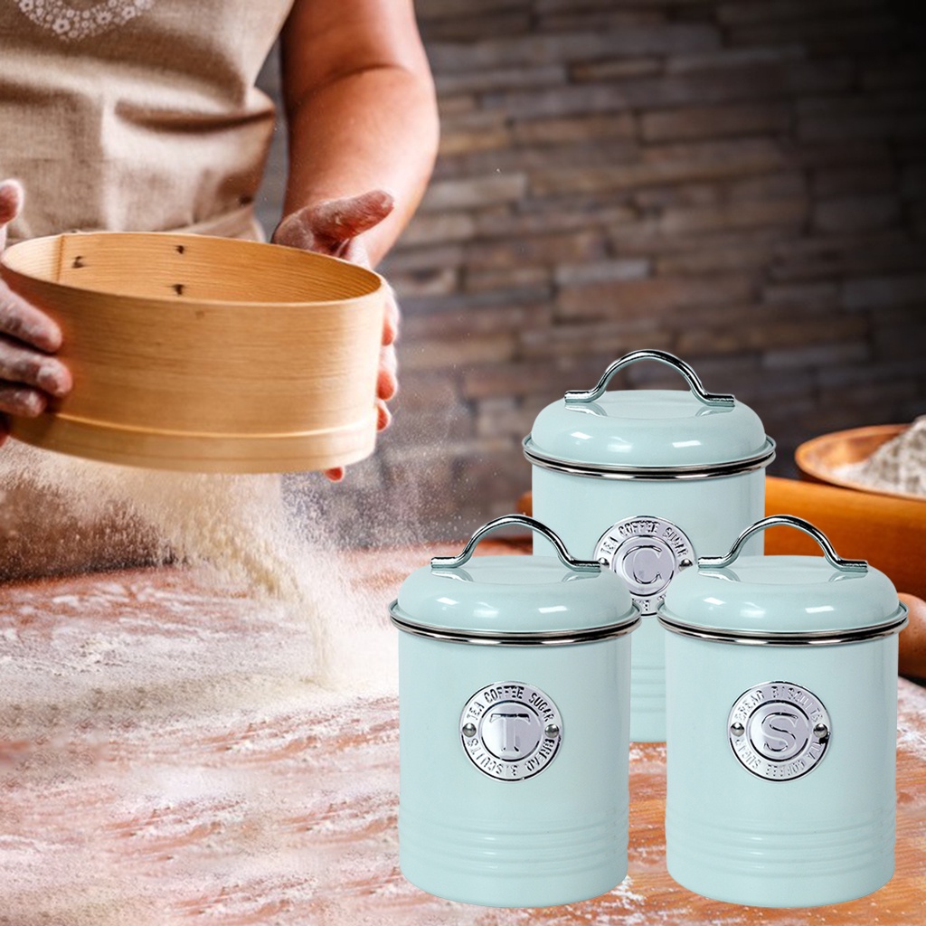 Set 3 Hũ Thiếc Đựng Trà / Cà Phê / Đường Có Nắp Cho Nhà Bếp
