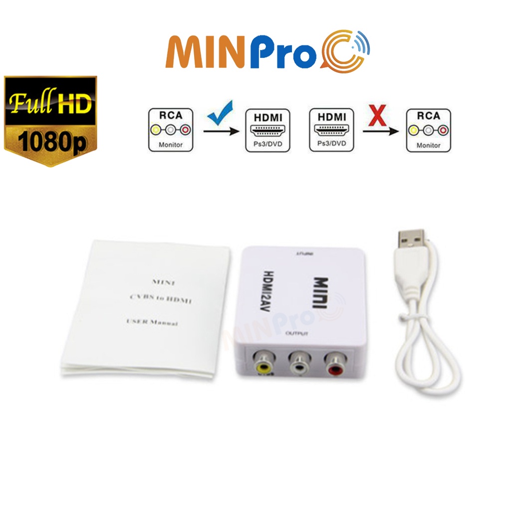 Bộ chuyển đổi AV ra HDMI MINPRO chuyển đổi âm thanh quang học Full HD 1080 giá rẻ