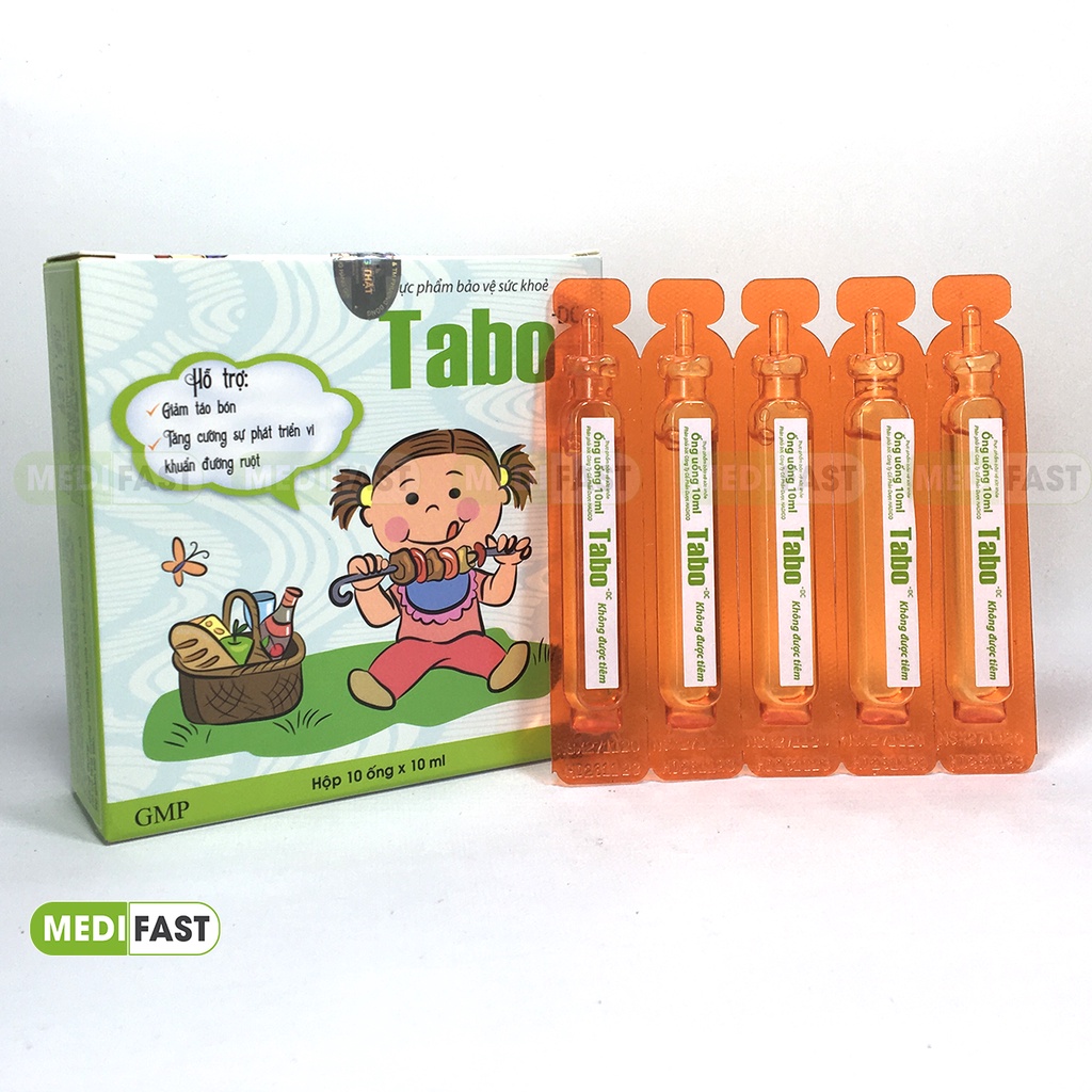Siro giảm táo bón cho trẻ Tabo - hộp 10 ống thành phần từ chất xơ hòa tan FOS, tiêu hóa tốt, hết biếng ăn cho bé