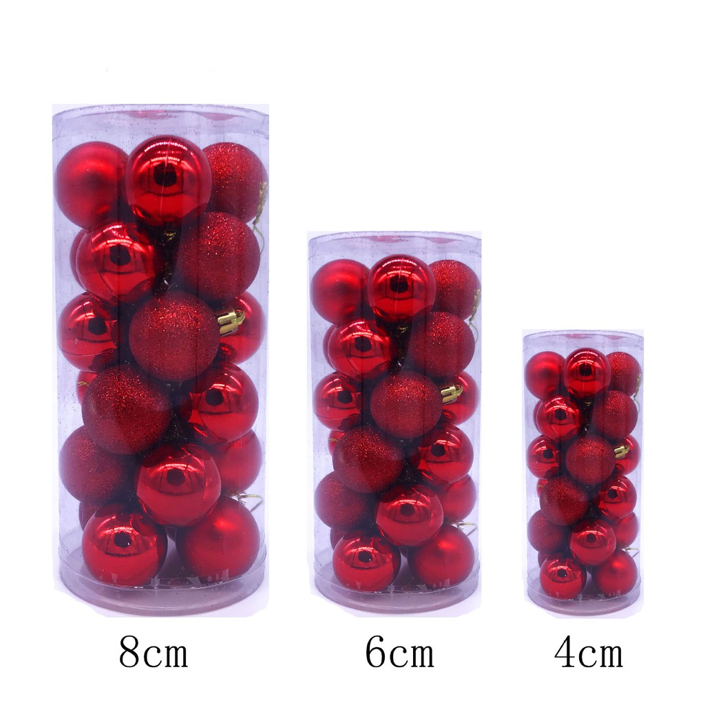 Set 24 Quả Châu Phủ Nhũ Kim Tuyến Size 8/6/4cm Cao Cấp Trang Trí Giáng Sinh Noel