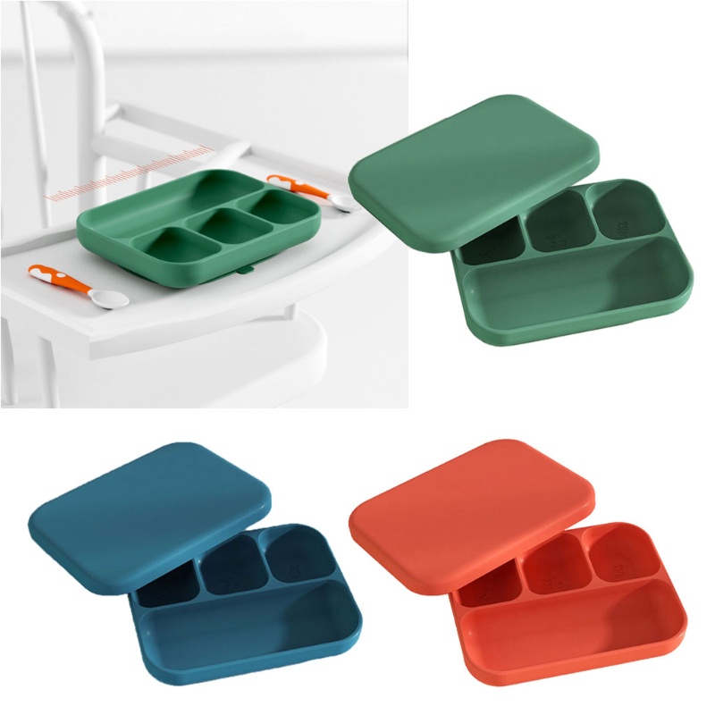 Đĩa Ăn Silicone Cấp Thực Phẩm Bốn Ngăn Hình Vuông Dành Cho Trẻ Em