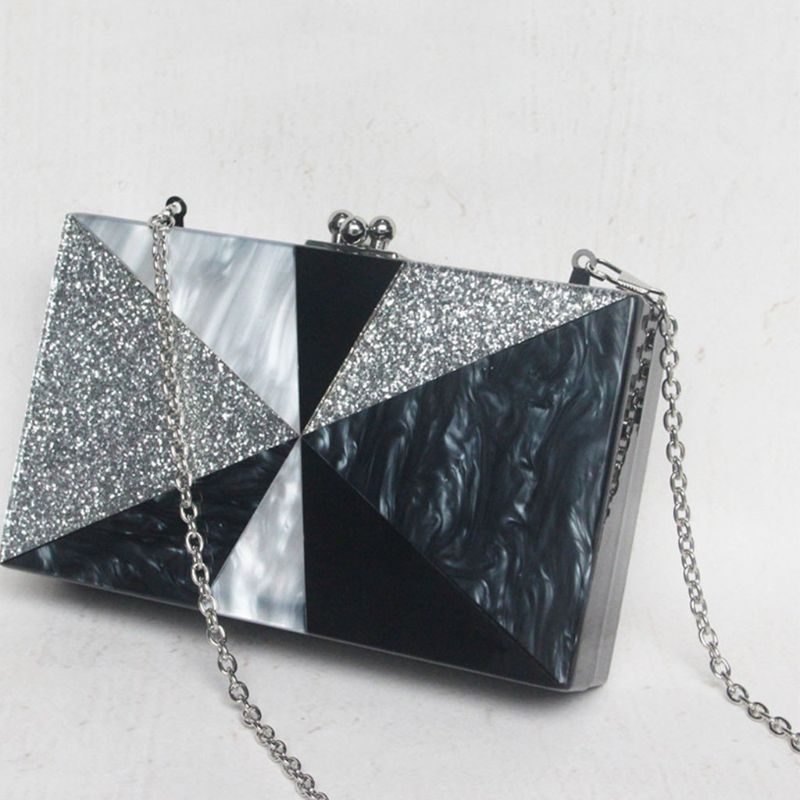 Youyo Ví Cầm Tay Acrylic Ghép Mảnh Ghép Vải Họa Tiết Hình Học Cho Nữ Dự Tiệc Tối