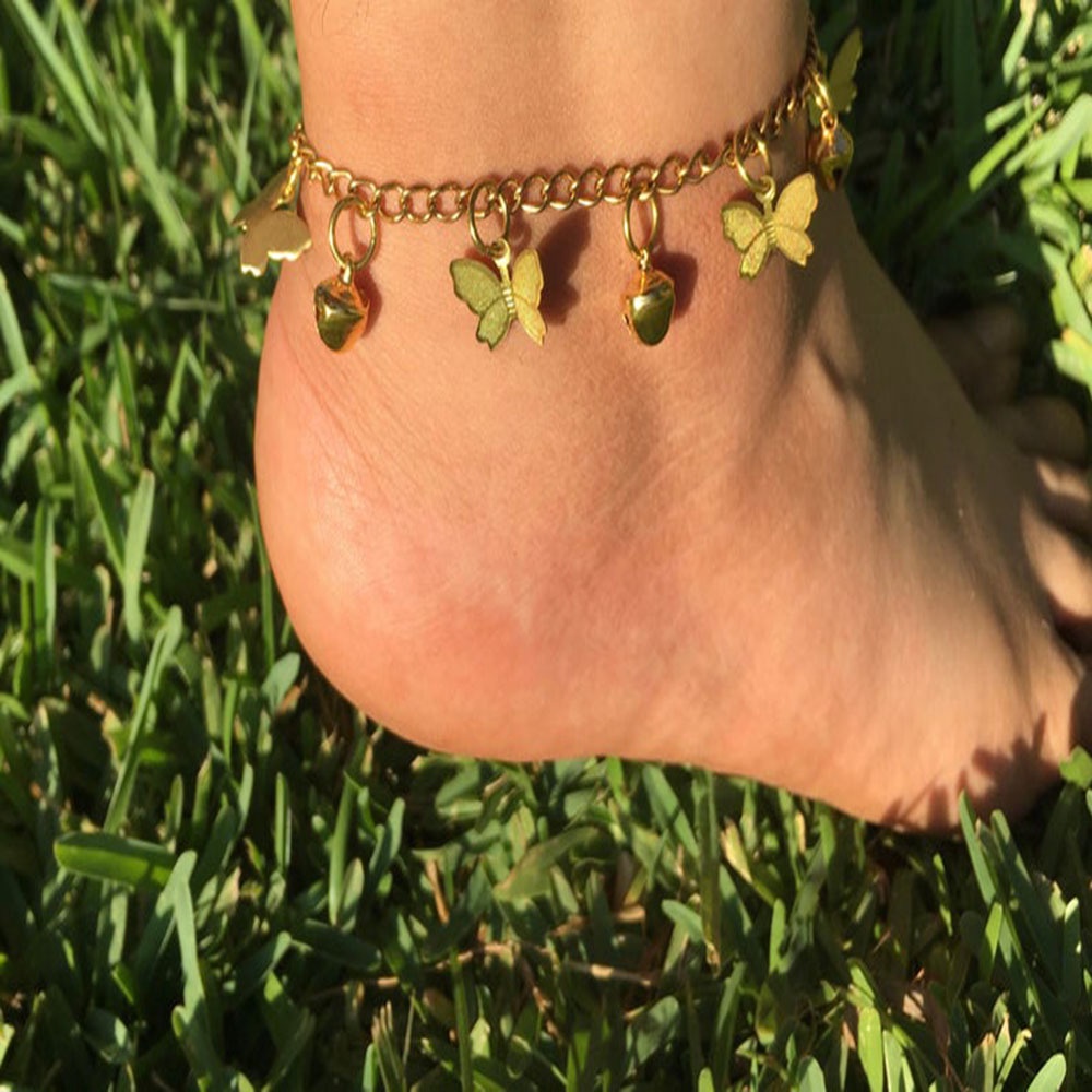 Lắc Chân Mặt Hình Bướm Rỗng Đính Đá Pha Lê Đơn Giản Cá Tính Phong Cách Mới Dành Cho Nữ Đi Biển