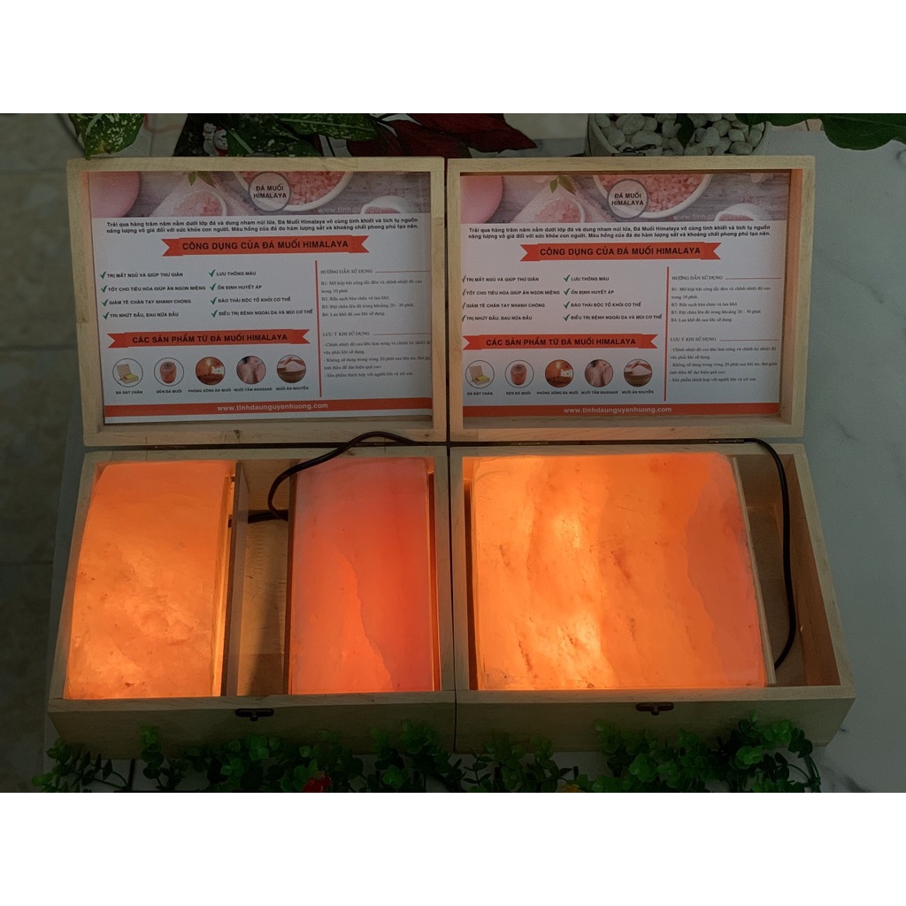 Hộp Đá Muối Ngâm Chân Himalaya Pakistan Gôm 1 Viên Mặt Cong/ 2 viên mặt cong