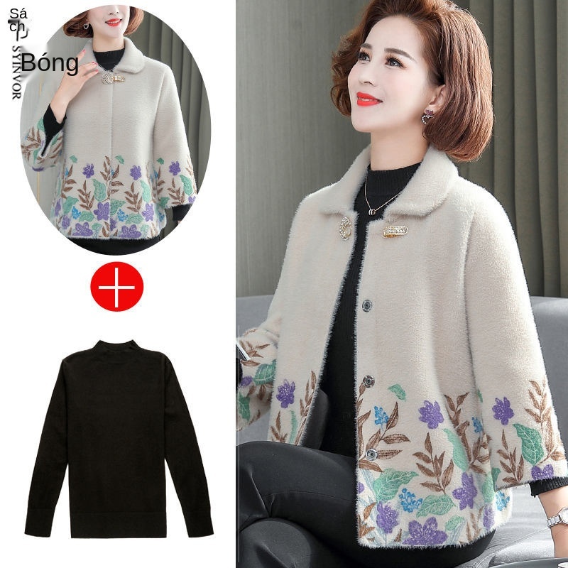 Mẹ quần áo mùa xuân và mùa thu áo khoác nhung lông chồn 40 tuổi 50 phụ nữ trung niên áo ngắn 2021 mới