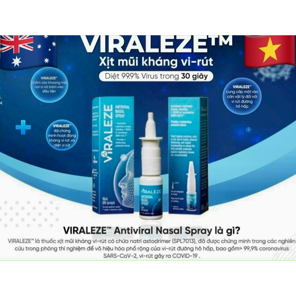 Xịt mũi Viraleze 10ml kháng và diệt virus SARS-CoV-2 hiệu quả - Sản phẩm chính hãng Úc
