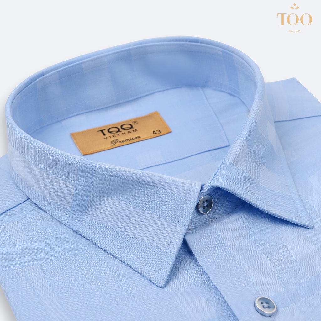 Áo sơ mi nam dài tay TQQ dáng Slimfit công sở chất liệu Cotton cao cấp có co dãn K414CS-CSB màu xanh biển dệt kẻ chìm