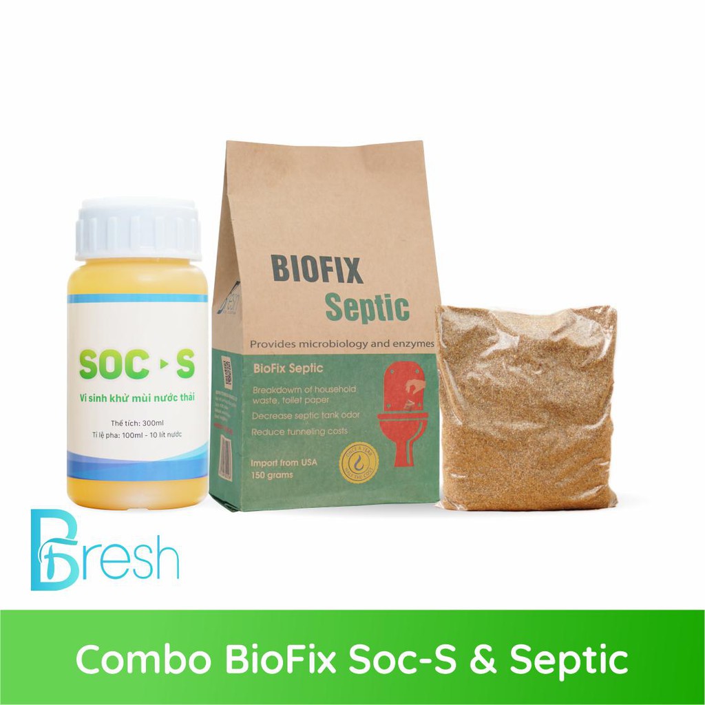 (Combo 2) Vi sinh xử lý hầm tự hoại Biofix Septic & Vi sinh xử lý mùi hôi Biofix SOC-S (2 gói, 1 chai)