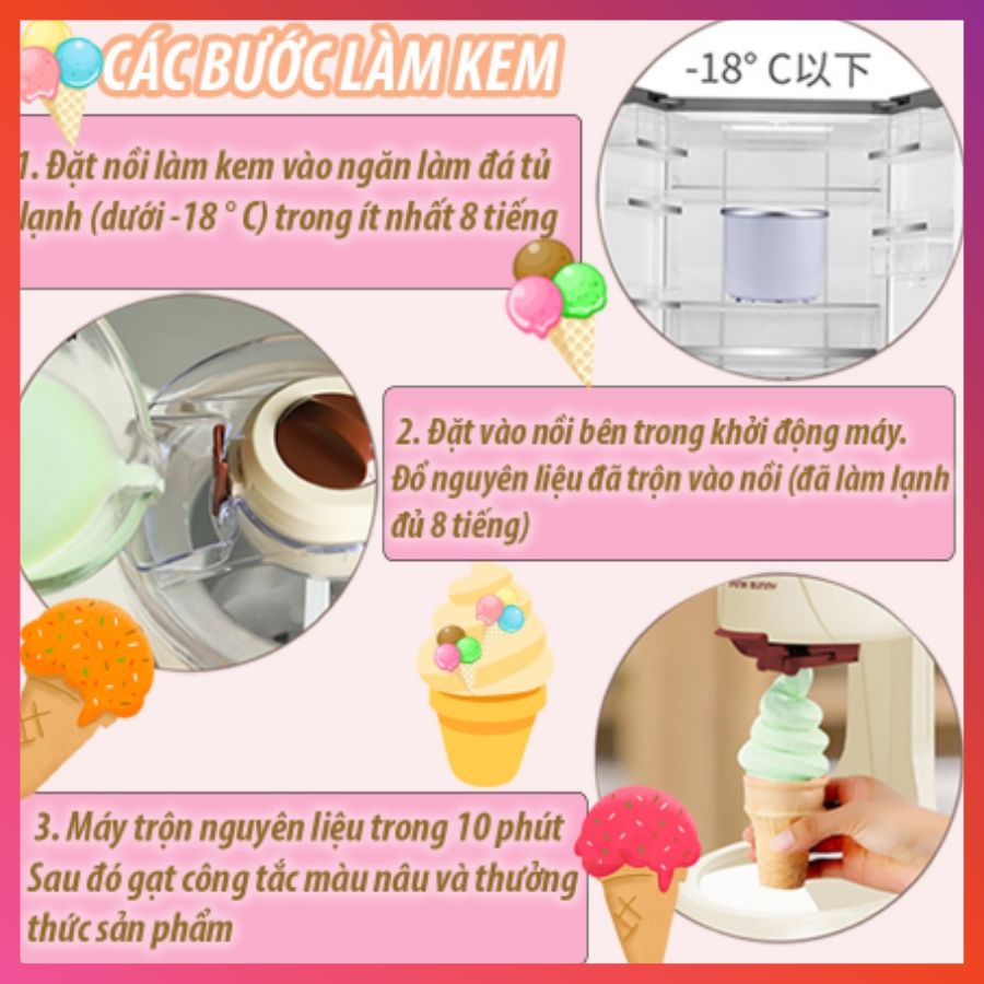 Máy làm kem tươi trái cây mini tại nhà 1000ml cho gia đình 7-8 người hiệu Pink Bunny