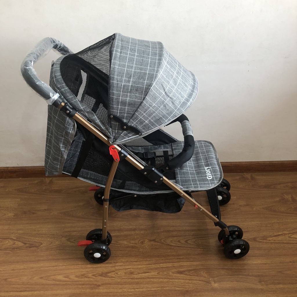 Xe đẩy trẻ em gấp gọn 1 chiều 3 tư thế phù hợp cho bé từ 3 - 18 tháng tuổi, đệm vải, khung thép chắc chắn, chốt an toàn