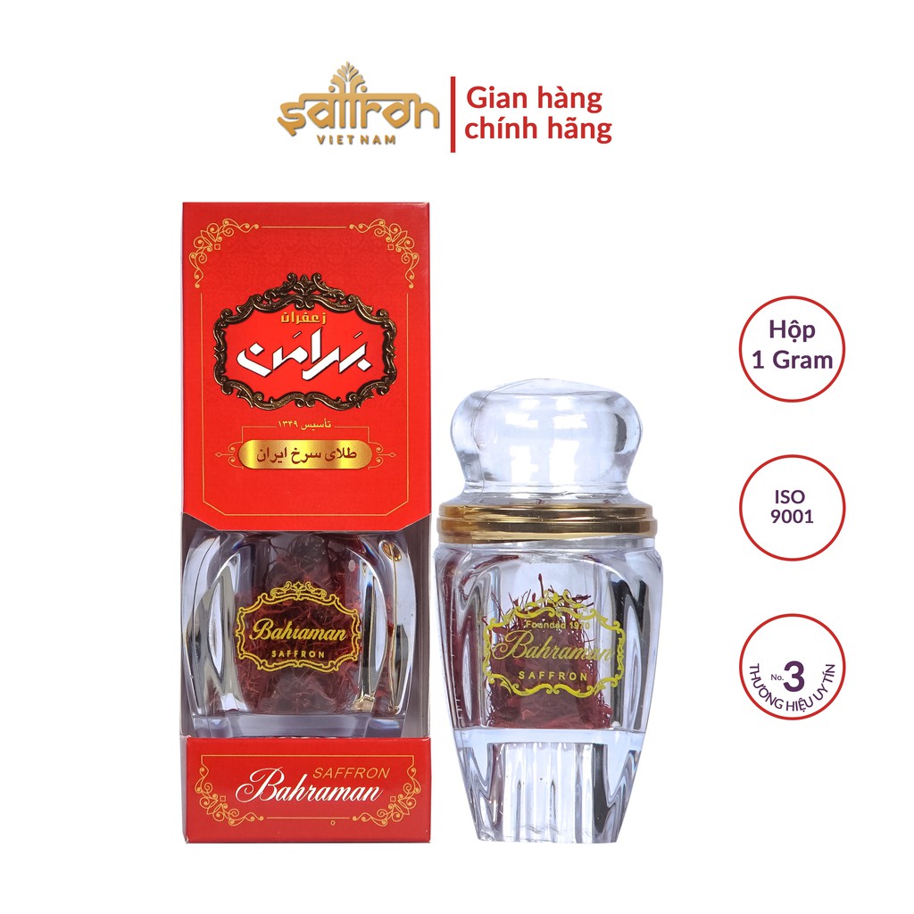 Nhụy Hoa Nghệ Tây Saffron Bahraman 1 Gram/hộp tặng kèm hoa cúc và hoa nhài 10 gram/lọ