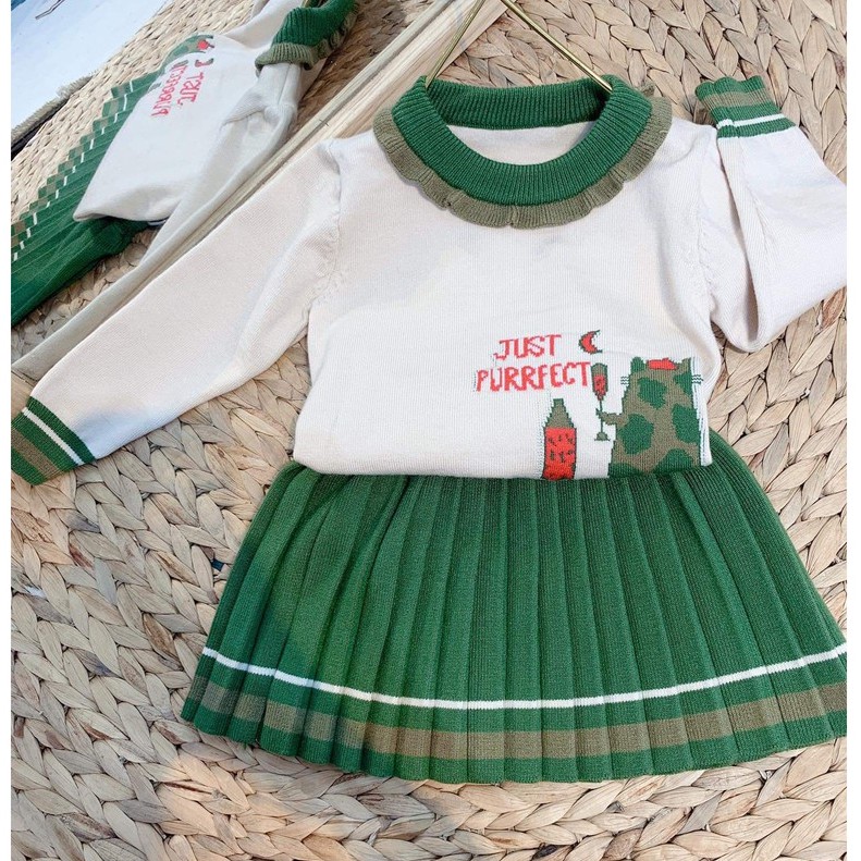 Bộ len bé gái kèm chân váy thiết kế 2021, Cho bé từ 1-6 tuổi (9-20kg) thương hiệu Hapykids BL14
