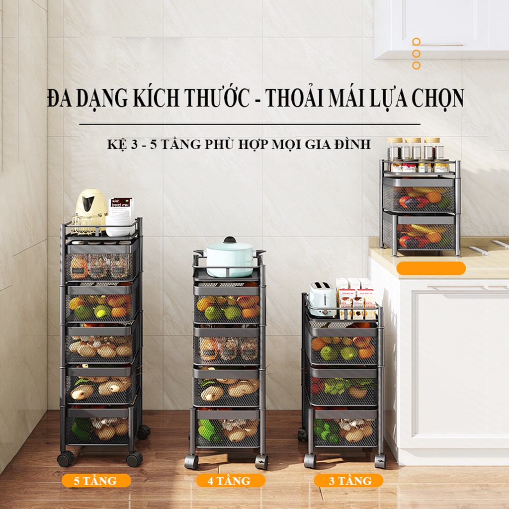 Kệ xoay thông minh đa năng, kệ nhà bếp đa năng, 3-5 tầng để rau củ quả đồ đạc tiện ích, hiện đại xoay 360 độ MKS029