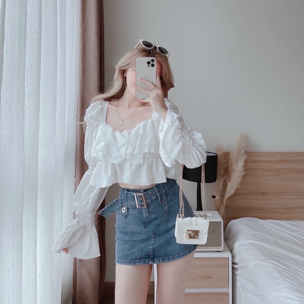 ÁO BÈO NHÚN CHỈ TRẮNG/ĐEN CỰC XINH