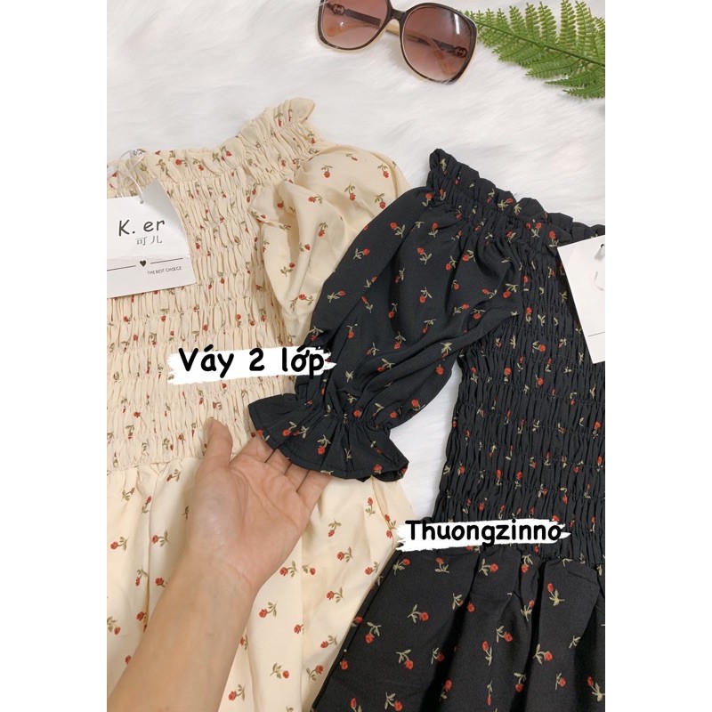 [Ảnh thật/Video]Váy hoa nhí Cherry tiểu thư mặc được hai kiểu Đầm hoa Quảng Châu xinh xắn | BigBuy360 - bigbuy360.vn