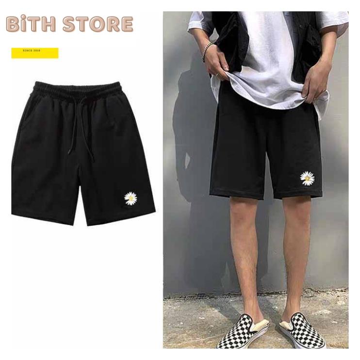 Quần đùi short thun nỉ mặc nhà thể thao in hình hoa cúc cực xịn có túi co dãn mát mẻ