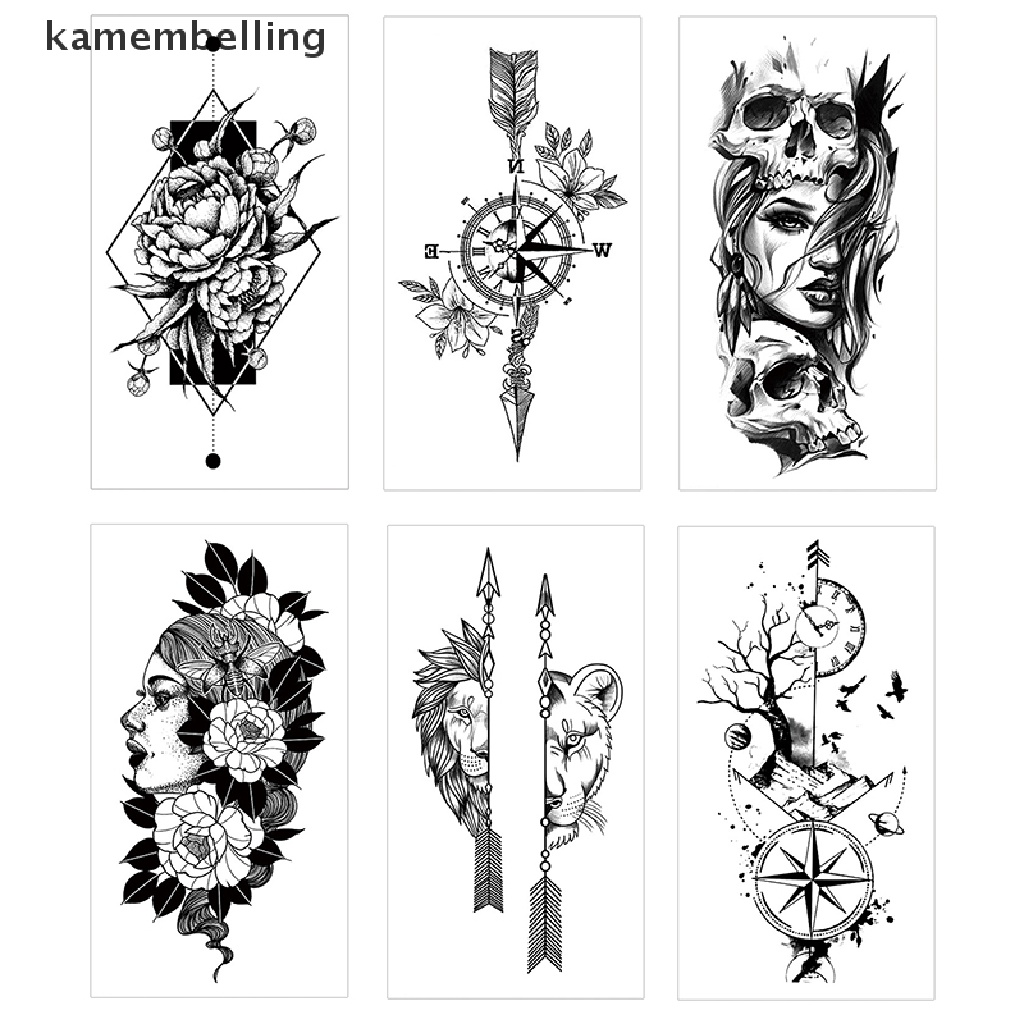 Kamembelling Hình Xăm Dán Tạm Thời Chống Thấm Nước Hình Sư Tử / Rắn / Hổ Màu Đen