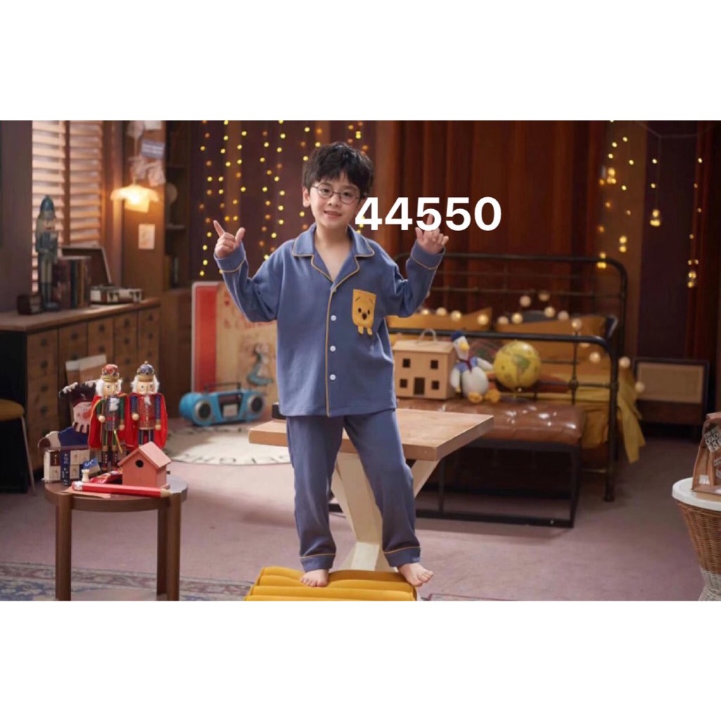 44550 Bộ túi gấu vàng Bố và bé cao cấp mặc nhà vừa dễ thương lại mềm mại dễ chịu