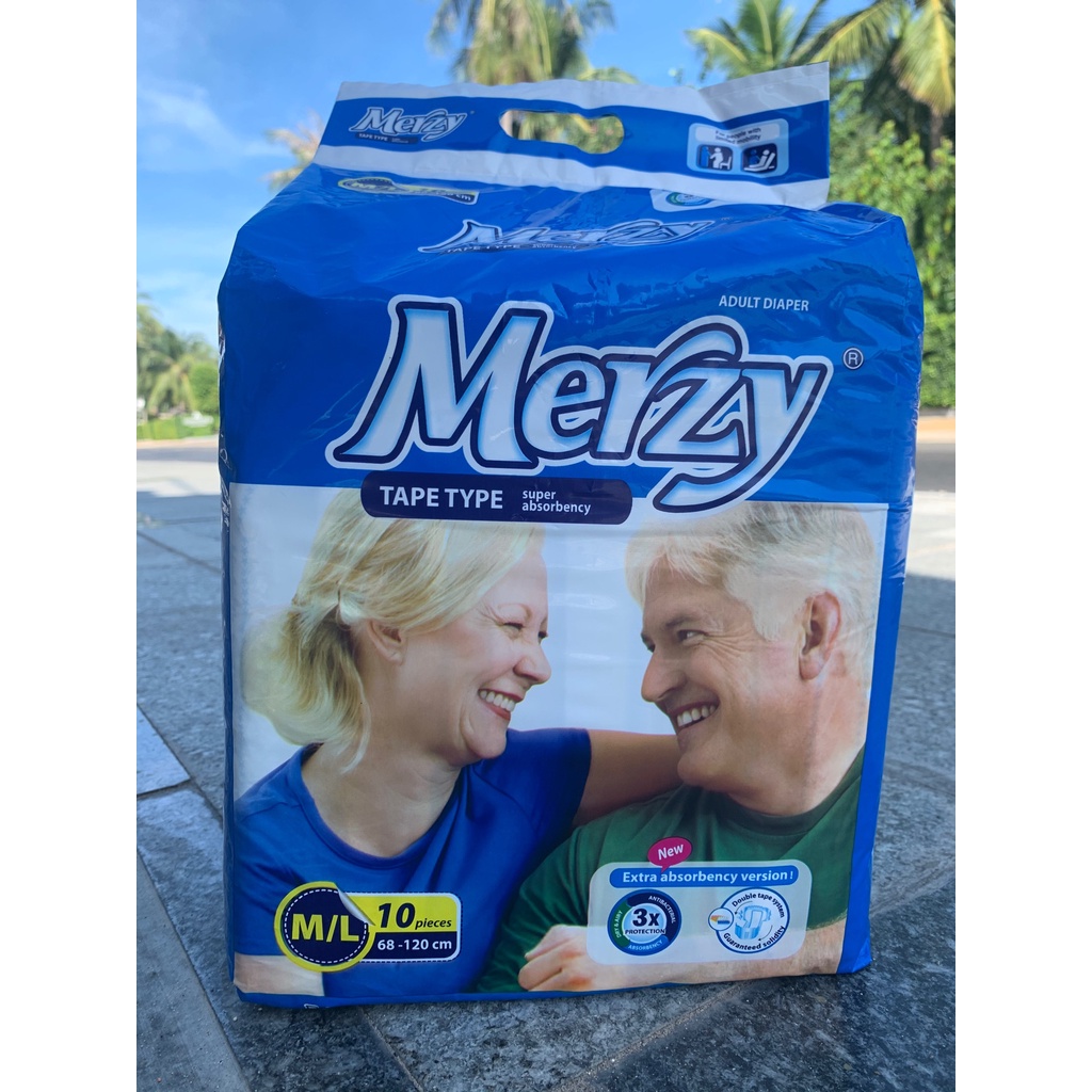 Bỉm dán Merzy cho người già size M-L (gói 10 miếng) tã người lớn
