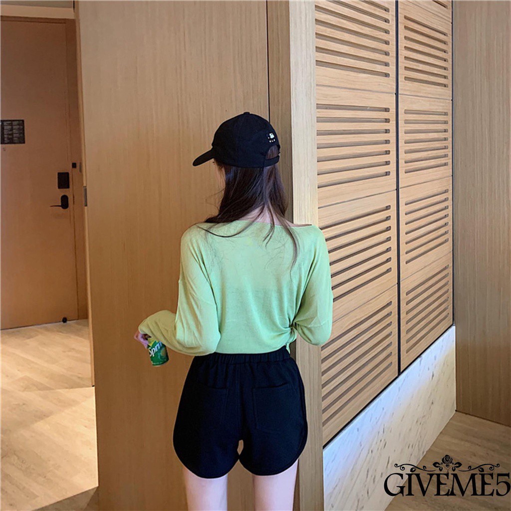 Giveme Quần Short Lưng Cao Màu Trơn Có Túi Và Dây Rút Thời Trang Mùa Hè Cho Nữ