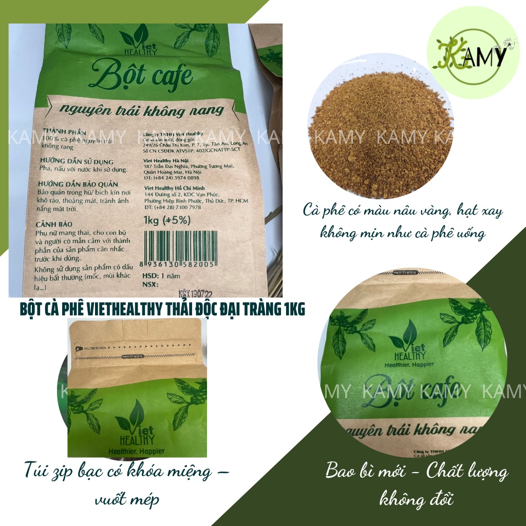 Bột Cafe Nguyên Trái Không Rang Viethealthy Thải Độc Đại Tràng, Enema Coffee Thải Độc Gan Túi 0.5-1kg