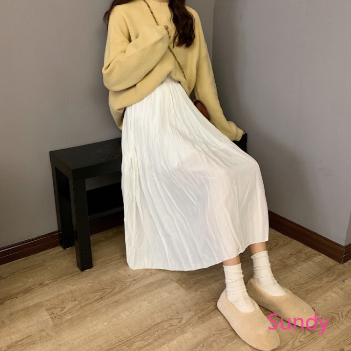 Chân Váy Xếp Ly Lưng Cao Màu Sắc Xinh Xắn Phong Cách Hàn Quốc Cho Nữ