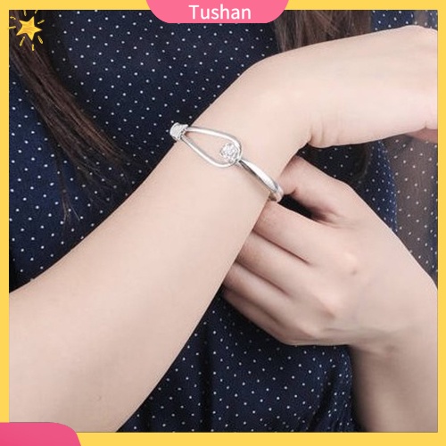 Vòng tay mạ bạc đính hoa hồng ngọc trai giả thanh lịch dành cho nữ