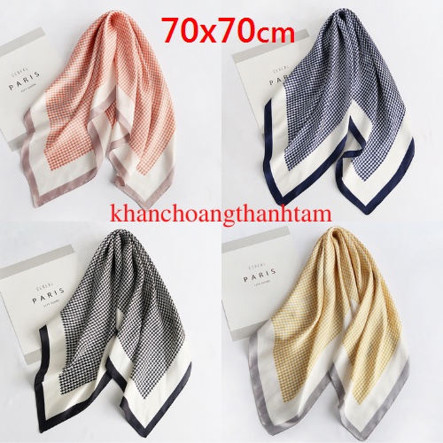 Khăn vuông lụa 70cm nữ công sở đẹp cao cấp- khăn turban quấn túi quấn tóc làm áo yếm- Caro nhỏ