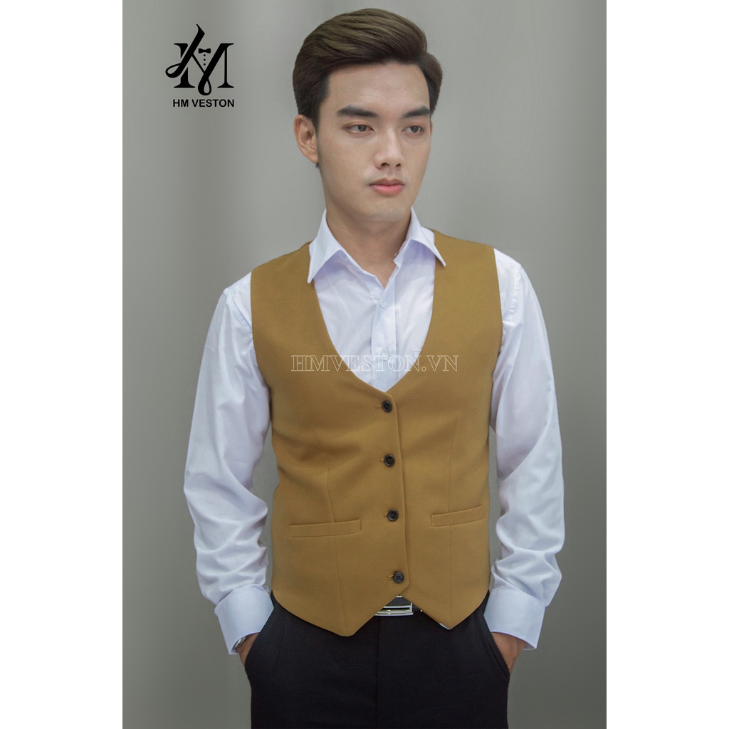 Áo gile nam ôm body màu đồng chất liệu vải dày mịn tặng kèm nơ