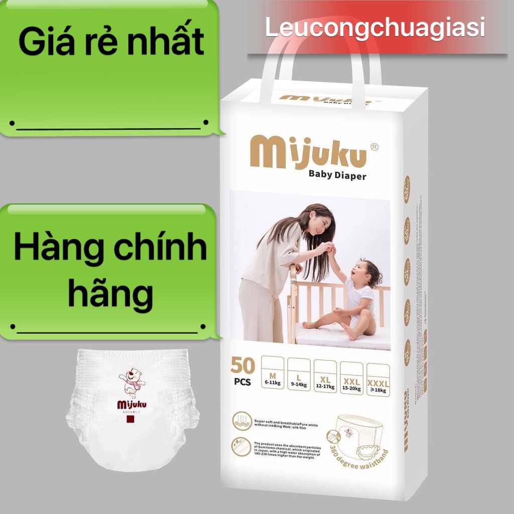 Bỉm quần Mijuku xuất Nhật M50/L50/XL50/XXL50 bịch 50 miếng