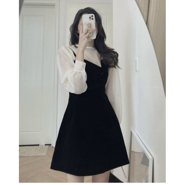 SET ÁO VOAN TƠ CỔ TRÒN + YẾM 2S ĐEN