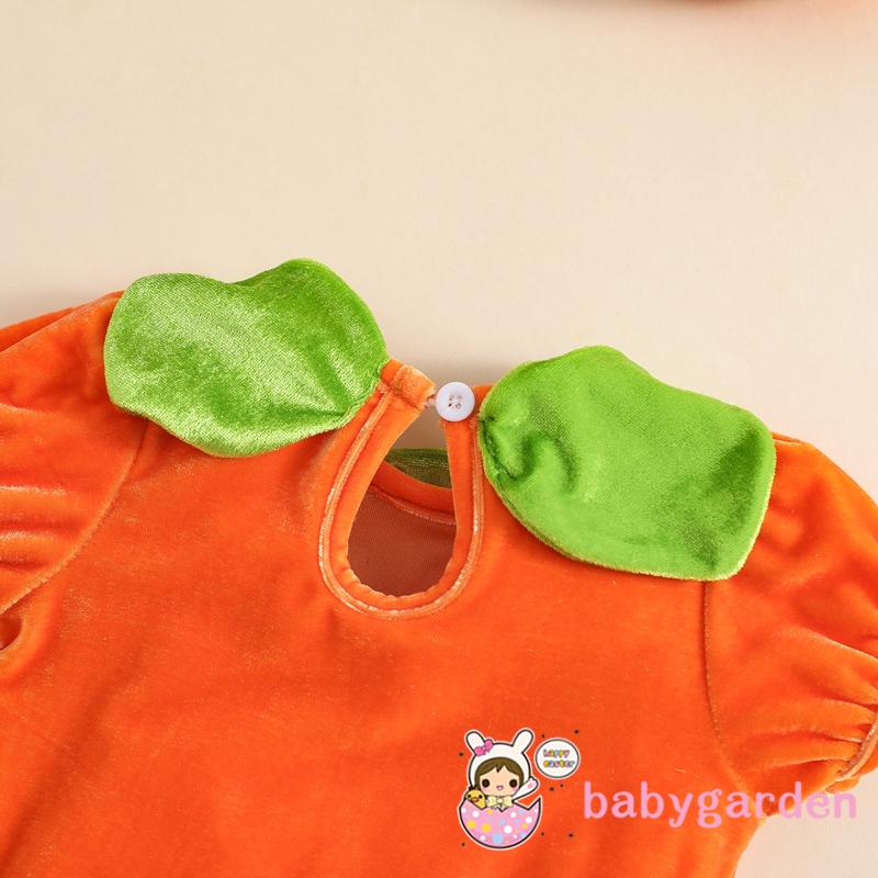 Bộ Áo Liền Quần Tay Ngắn In Hoạt Hình Bí Ngô + Mũ Thời Trang Xuân Hè Cho Bé Từ 0-24 Tháng Tuổi