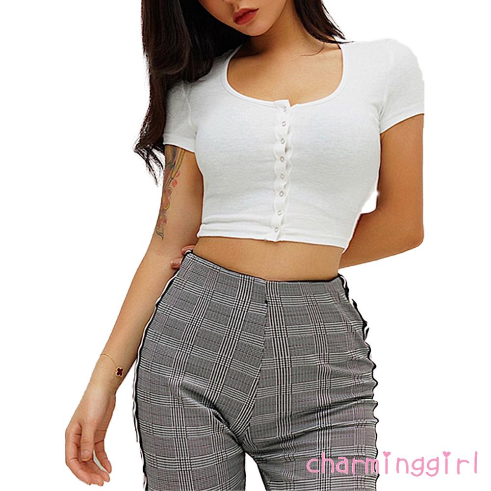 Áo len tay ngắn cổ chữ V màu sắc thời trang cho nữ<br />