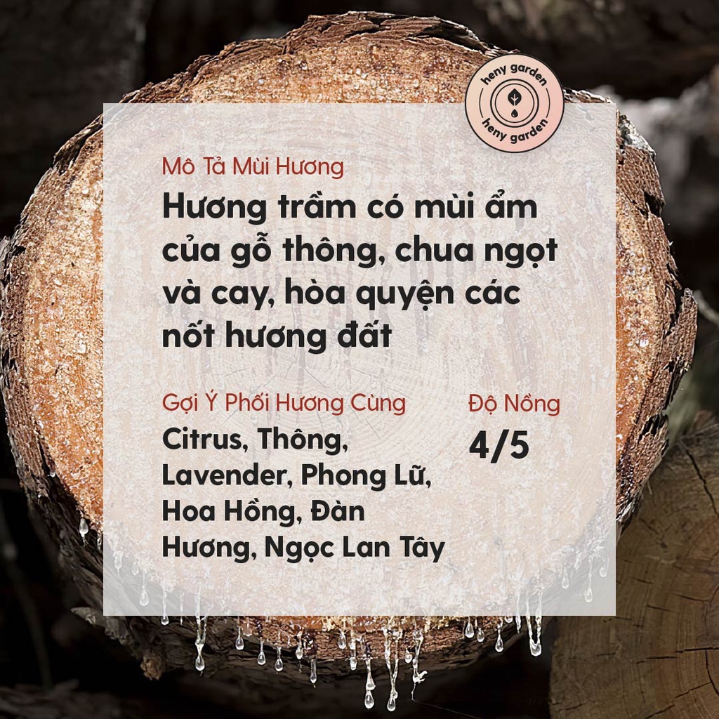 Tinh Dầu Trầm Hương Nguyên Chất Đậm Đặc Xông Thơm Phòng, Làm Nến Thơm Thiên Nhiên, Giúp Dễ Ngủ Heny Garden 10mL