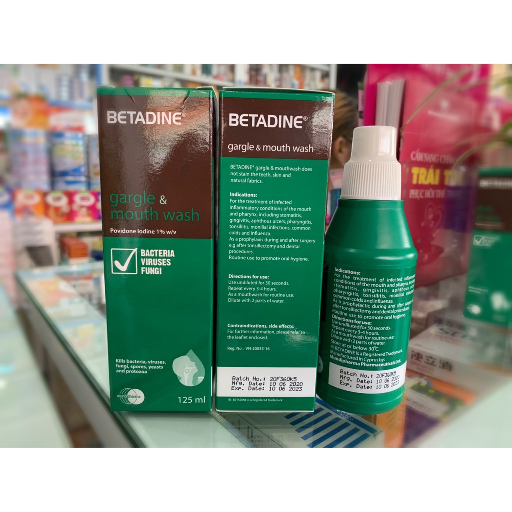 Betadine Gargle &amp; Mouth Wash 125ml Nước Súc Miệng và Súc Họng Diệt Khuẩn