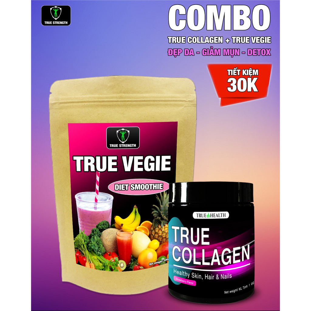 Combo Đẹp Da, Detox, Giảm Mụn TRUE COLLAGEN và TRUE VEGIE