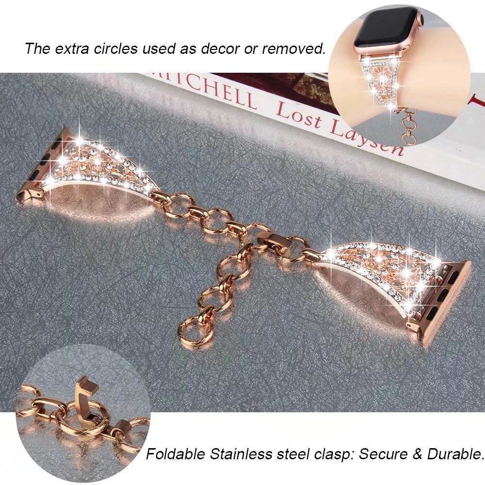 Dây đeo đồng hồ JANSIN đính kim cương giả thích hợp cho Apple Watch 44mm 40mm 42mm 38mm iWatch Serie SE 6 5 4 3 2 1