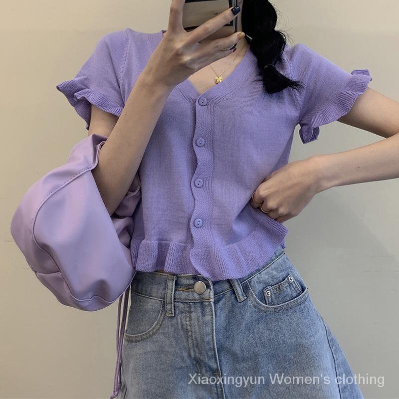 【mage188.vn】Áo Sơ Mi Tay Ngắn Cổ Chữ V Màu Tím Thời Trang Mùa Hè