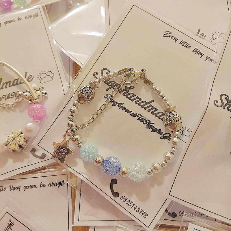 SET NGUYÊN LIỆU HANDMADE DIY làm một chiếc vòng tay xanh bọt tuyết ngôi sao may mắn