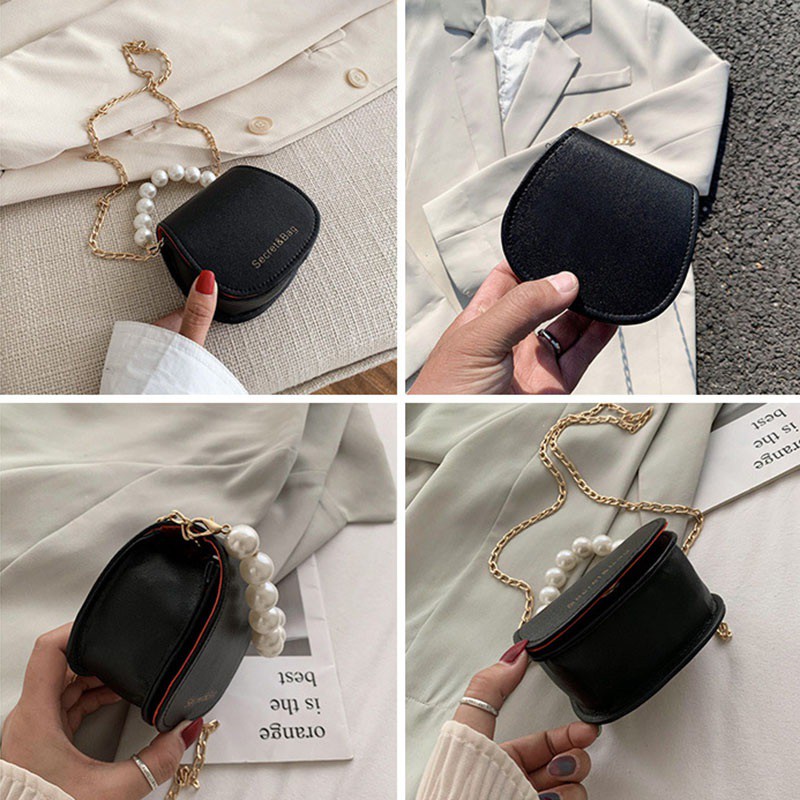 Túi Xách Nữ Túi Xách Dây Xích Đeo Vai Đính Ngọc Trai Nhân Tạo Phong Cách Hàn Quốc