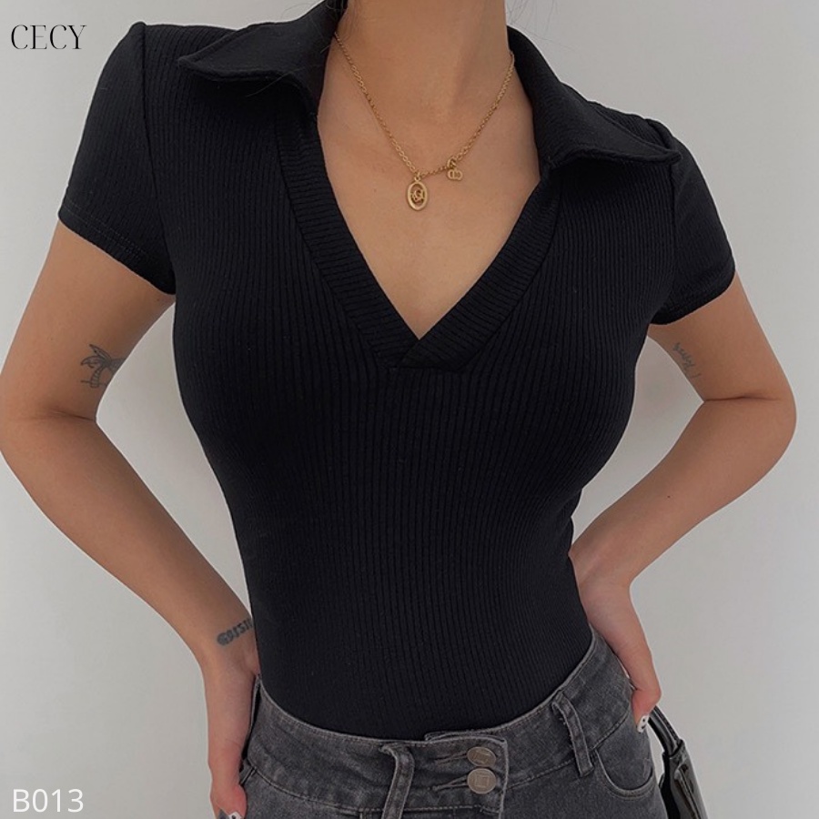 Áo polo Bodysuit Nữ CECY Thun Cotton, Áo Thun Polo Body Ôm Sát Quyến Rũ, áo cổ V, áo cổ bẻ, áo liền thân B013 | BigBuy360 - bigbuy360.vn