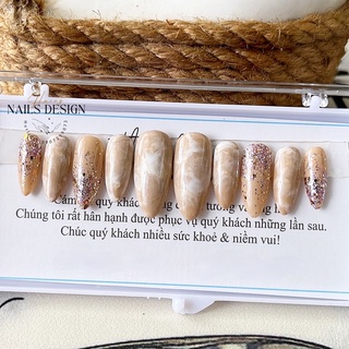 Móng Tay Giả Móng Úp Thiết Kế Vẽ Marble Kim Tuyến Nền Nude