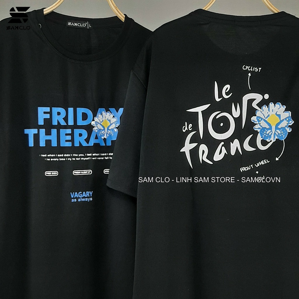 Áo thun tay lỡ nam nữ SAM CLO phông form rộng Unisex, mặc lớp, nhóm, cặp, in hình hoa cúc chữ FRIDAY THERAPY