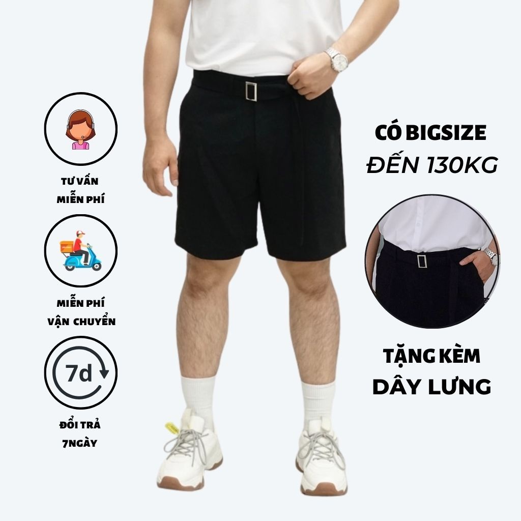 Quần đùi short tây âu nam Bigsize phối cạp chun có size lớn cho người béo đến 120kg tặng kèm đai lưng