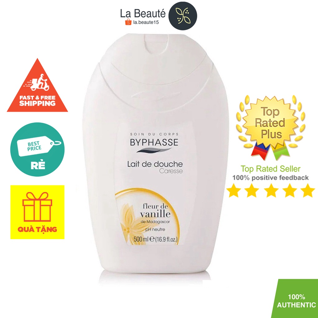 Byphasse Caresse Shower Cream Vanilla Flower - Sữa Tắm Dưỡng Ẩm Da Dịu Nhẹ Từ Hoa Vanilla 500ml