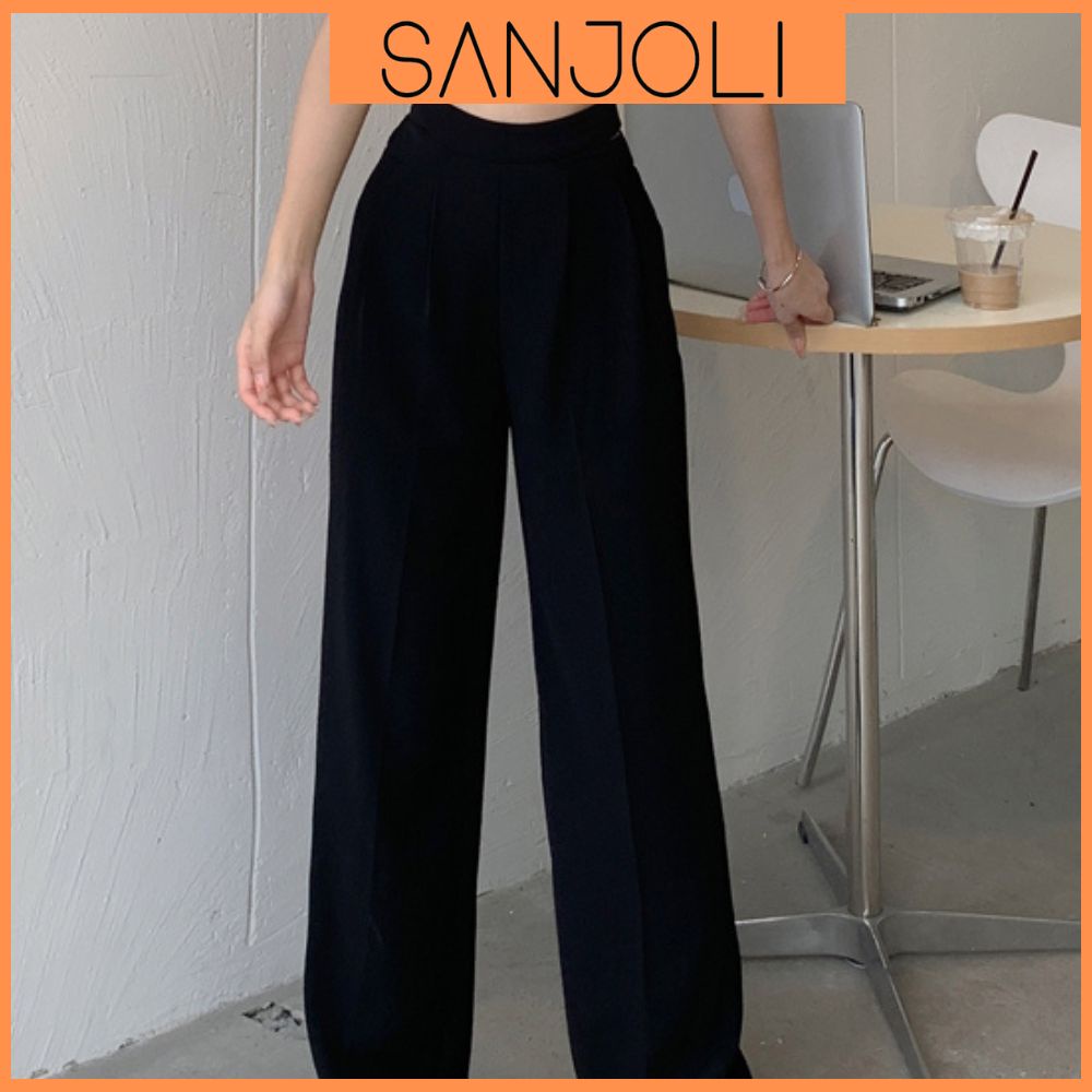Quần Ống Rộng SANJOLI Quần Suông Culottes Nữ Lưng Cạp Cao Kéo Khoá Thiết Kế Công Sở Hàn Quốc Ulzzang QD004