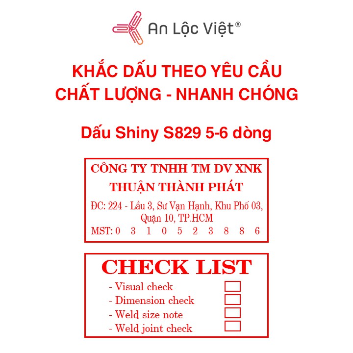 Khắc dấu công ty 5 dòng - 6 dòng theo yêu cầu SHINY S829 (30x65mm)