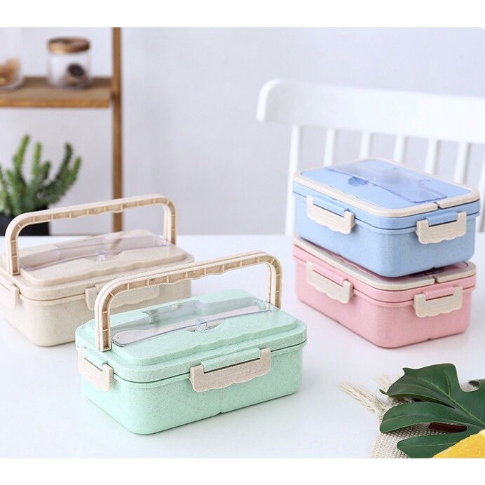 [ HÀNG LOẠI 1 ] Hộp đựng cơm lúa mạch 3 ngăn kèm quai xách siêu đẹp 1000ml
