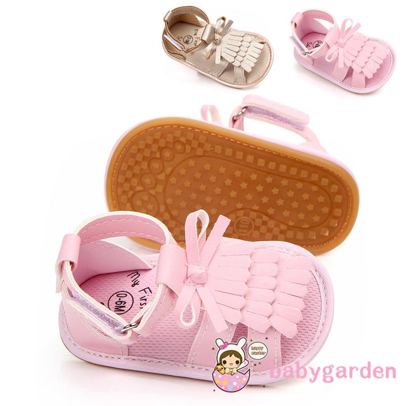 Giày sandal da PU đính nơ dễ thương cho bé gái