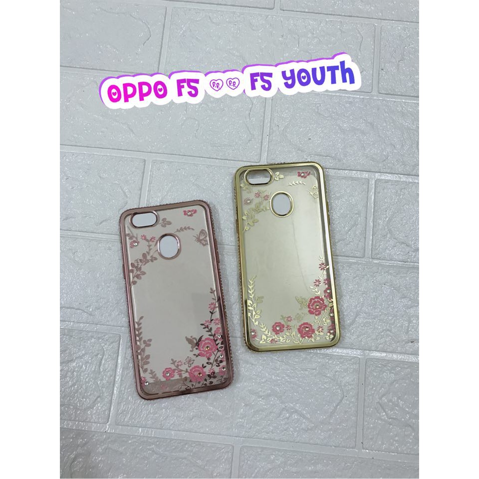 Oppo F5_Ốp lưng Silicon thời trang Hoa mai viền đính đá